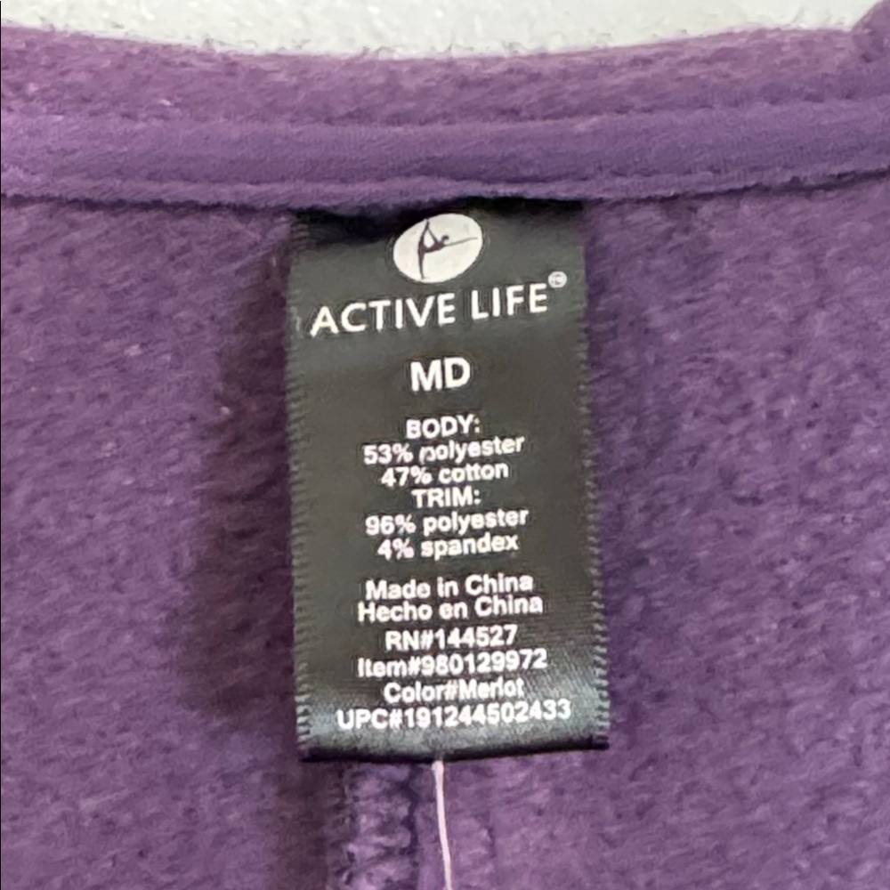 Active Life Jacket Purple Hooded Open Front Fleece Lined in Size M NWT - Picture 11 of 12